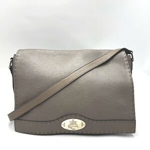 Auth Fendi Metallic Grey Beige Selleria Leather Anna Crossbody Messenger Bag